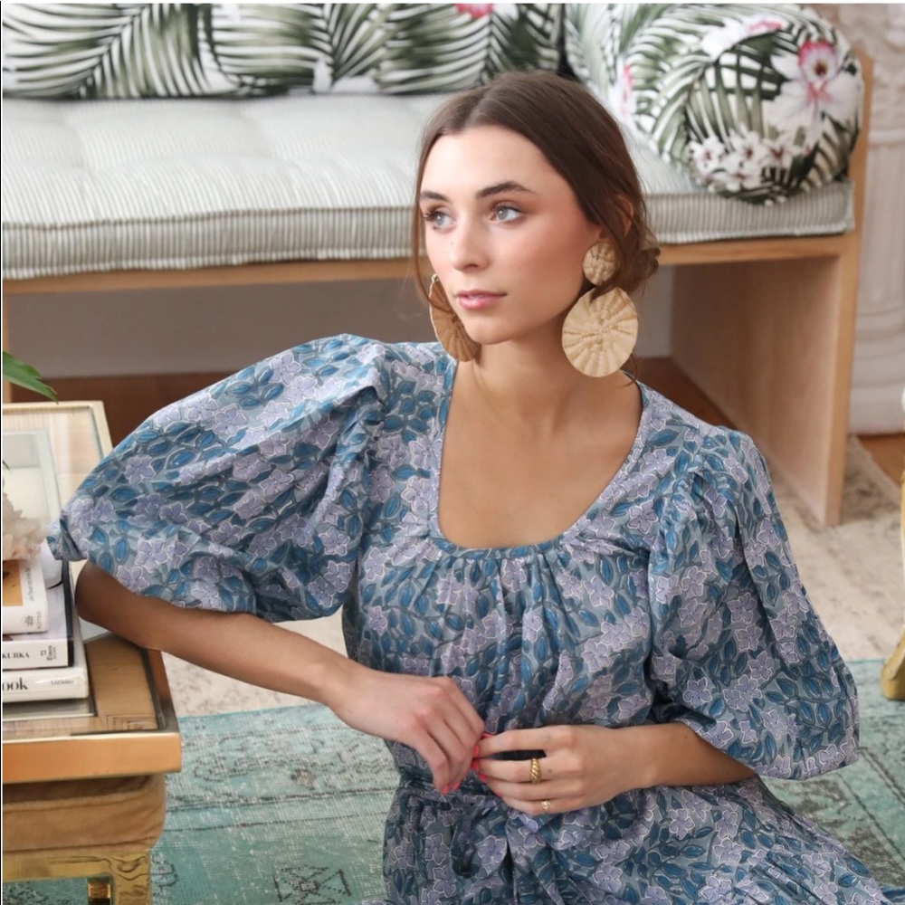 Shop Mille Viva Top In Blue Pansy Floral Cotton Blouse